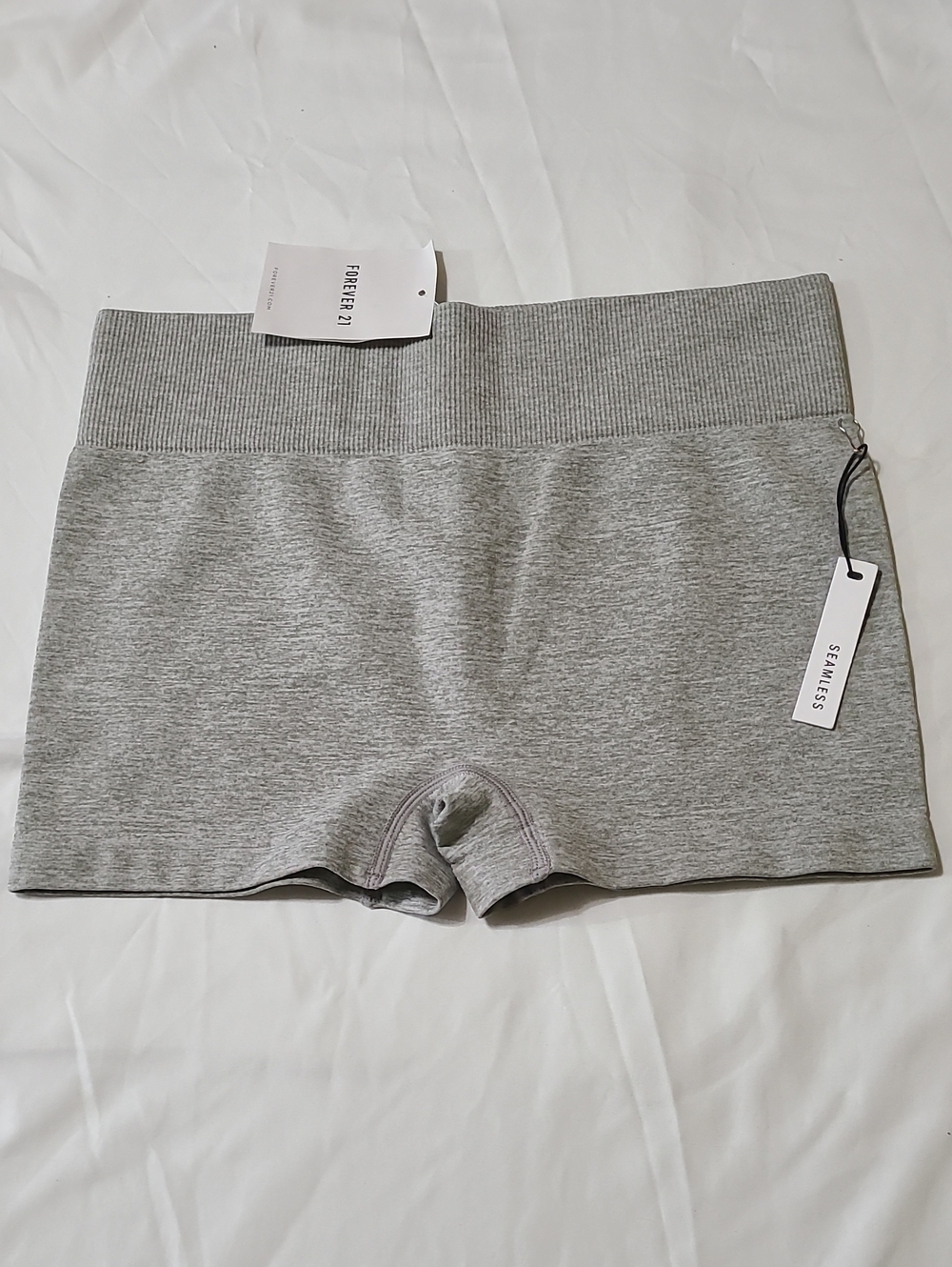 Forever 21 Light Gray Seamless Ribbed-Waist Bike Shorts
